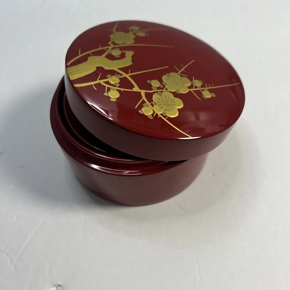 Japanese Lacquer Ware Coaster Set Red Bamboo Motif Box Plus‎ 6 Unique Coasters